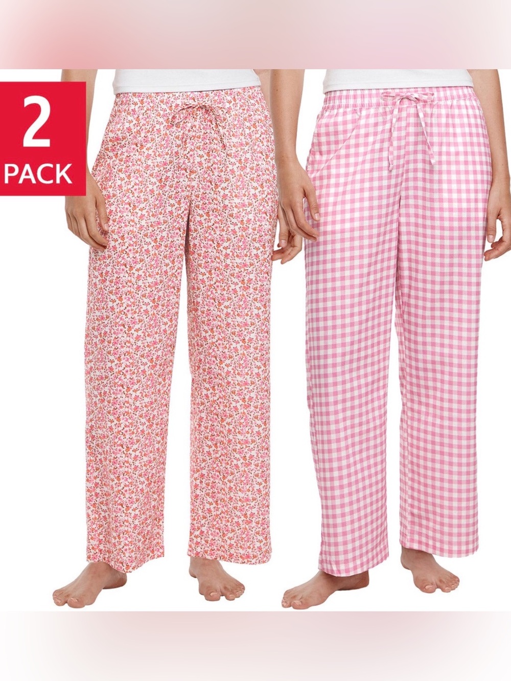 GAP Pink Floral & Pink Gingham 2-Pack Pajamas Pants Womens M NWT